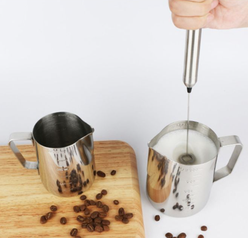 Stainless Steel Electric Milk Frother with Cleaning Brush — Portable Foam Maker for Coffee & Latte