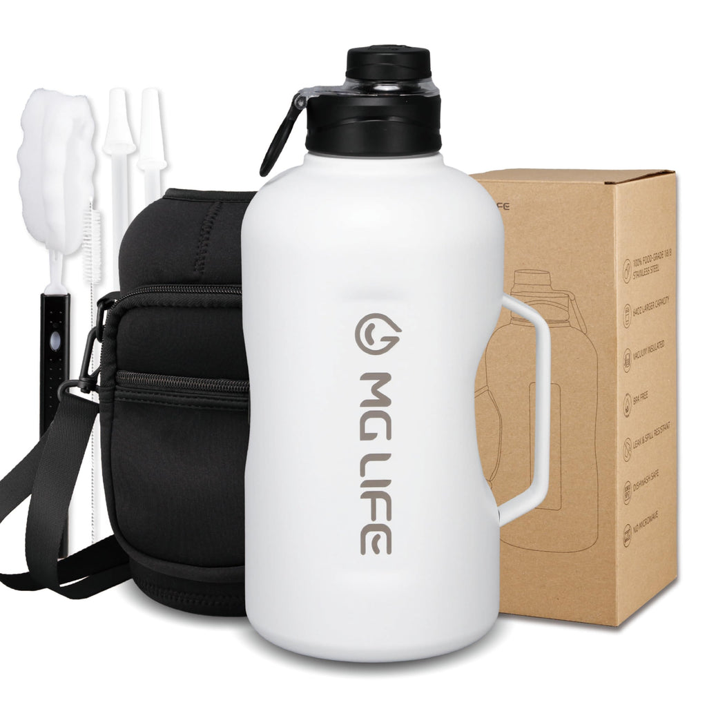 Bouteille d'eau isotherme MyGladerLife 64oz avec poignée — Grand thermos en acier inoxydable pour boissons chaudes et froides