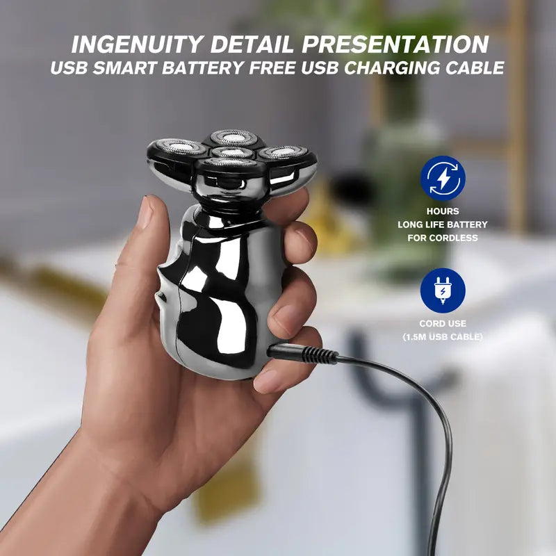 5-in-1 Cordless Electric Razor for Bald Men