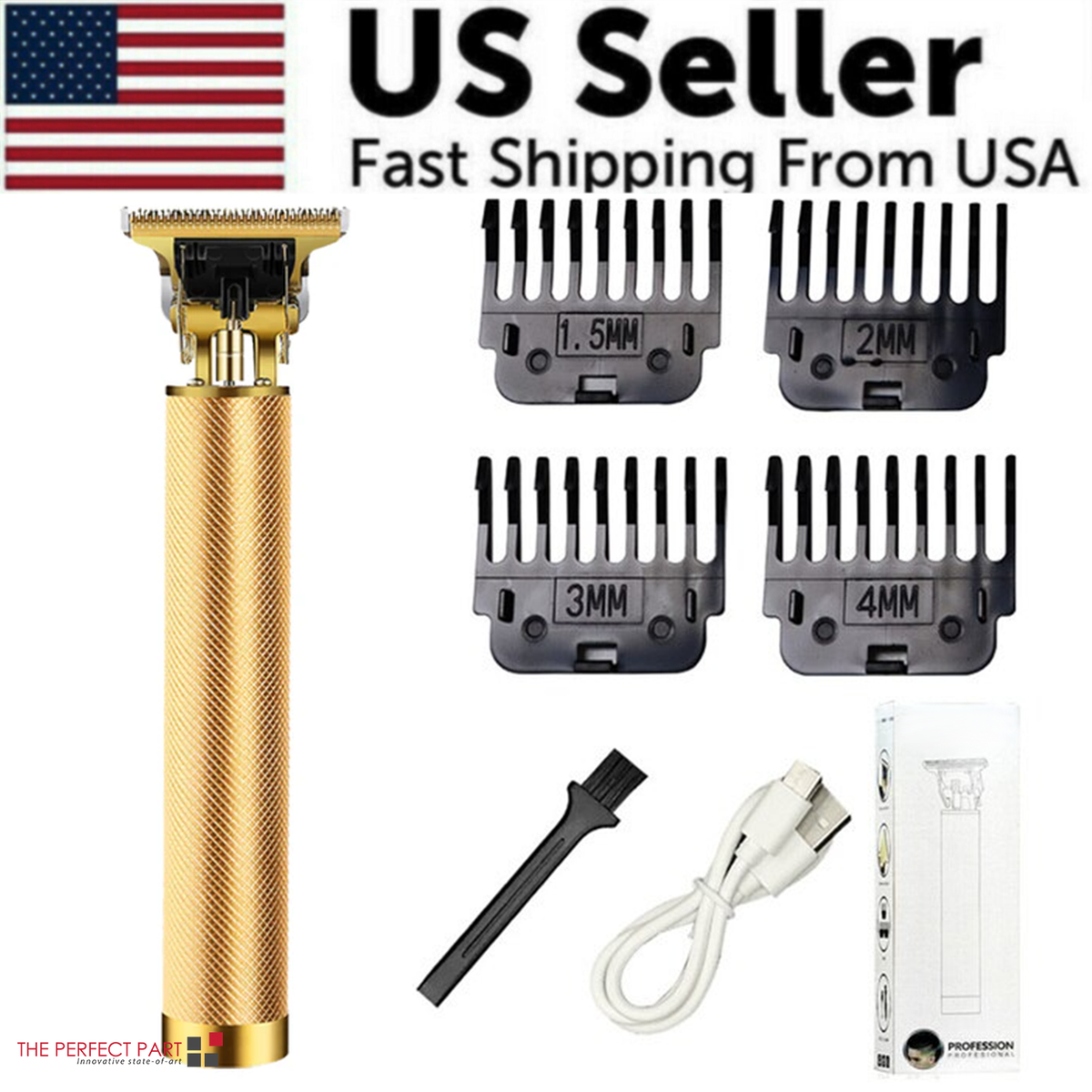 Professional Cordless Barber Hair Clipper & Beard Trimmer – Titanium T-Blade, 180-Min Battery, IPX4 Waterproof | Black/Gold/Aztec