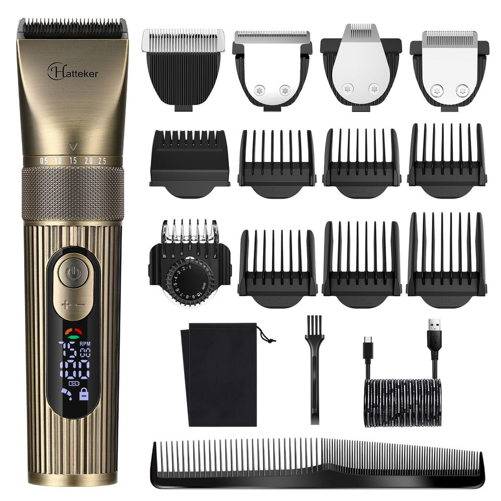 Tondeuse à barbe et cheveux professionnelle sans fil 4-en-1 Hatteker – Étanche IPX6, autonomie de 240 min, écran LED