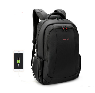 Nylon Laptop Backpack 15.6" — USB Charging Port Travel & Student Bag (Black)