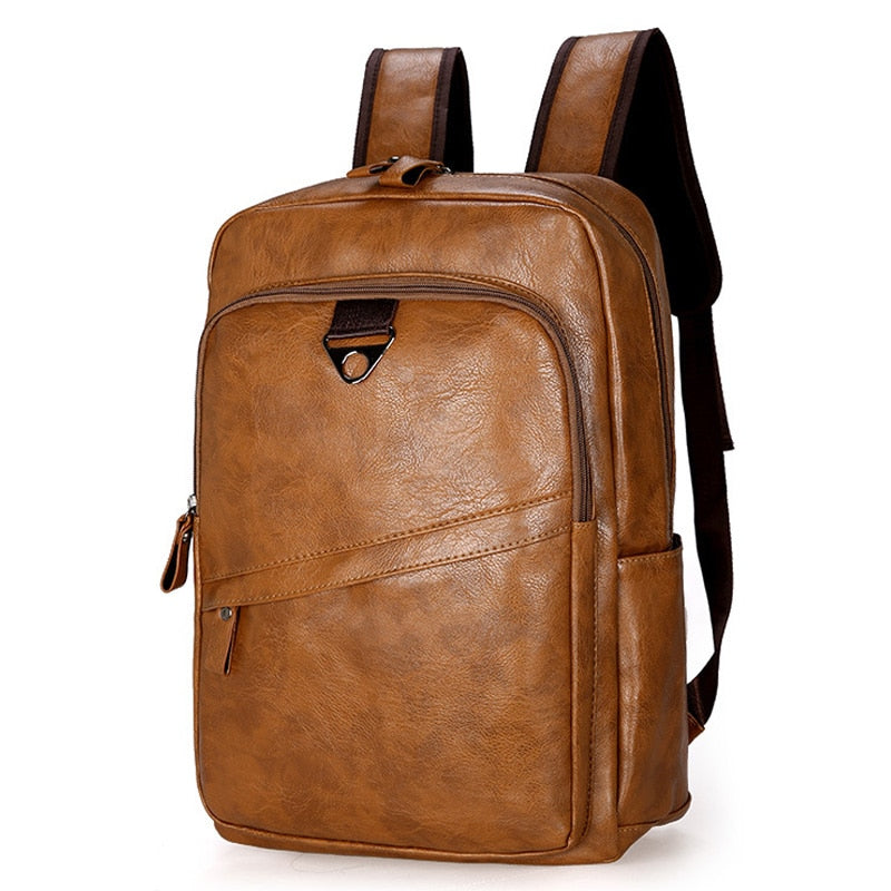 Sac à dos étudiant en cuir souple — Sac de voyage grande capacité (Noir / Marron / Kaki)