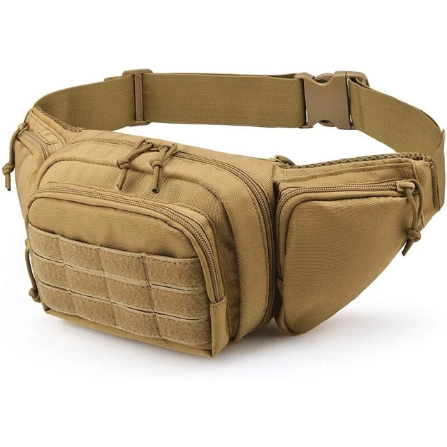 Sac banane tactique en nylon – Pochette de randonnée et sports de plein air | Noir et kaki
