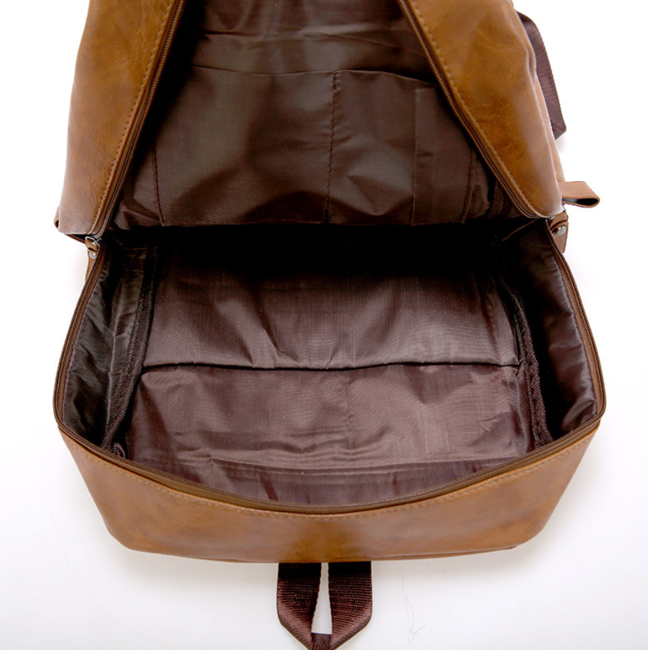 Sac à dos étudiant en cuir souple — Sac de voyage grande capacité (Noir / Marron / Kaki)