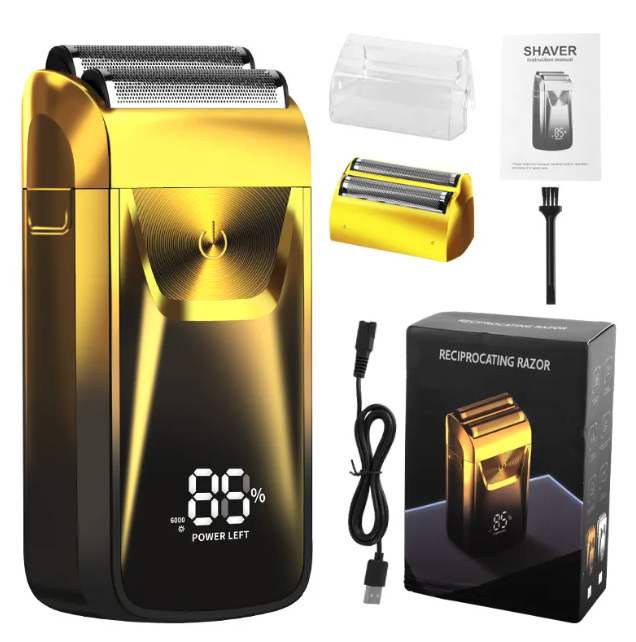 Rechargeable Cordless Hair Clipper – Quiet Motor, LED Display Option | Gold & Silver | 1-Hour Battery