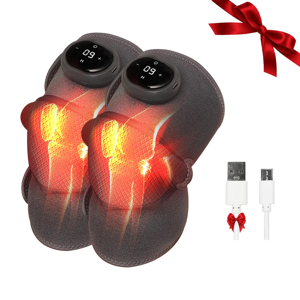 HMMSYLVA Lot de 2 masseurs de genoux sans fil avec chaleur et vibration – 5 niveaux de chaleur, 3 en 1, écran LED, Type-C | Gris clair