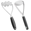 Stainless Steel Potato Masher Set of 2 | 10.25 Inch Honeycomb Head | Black