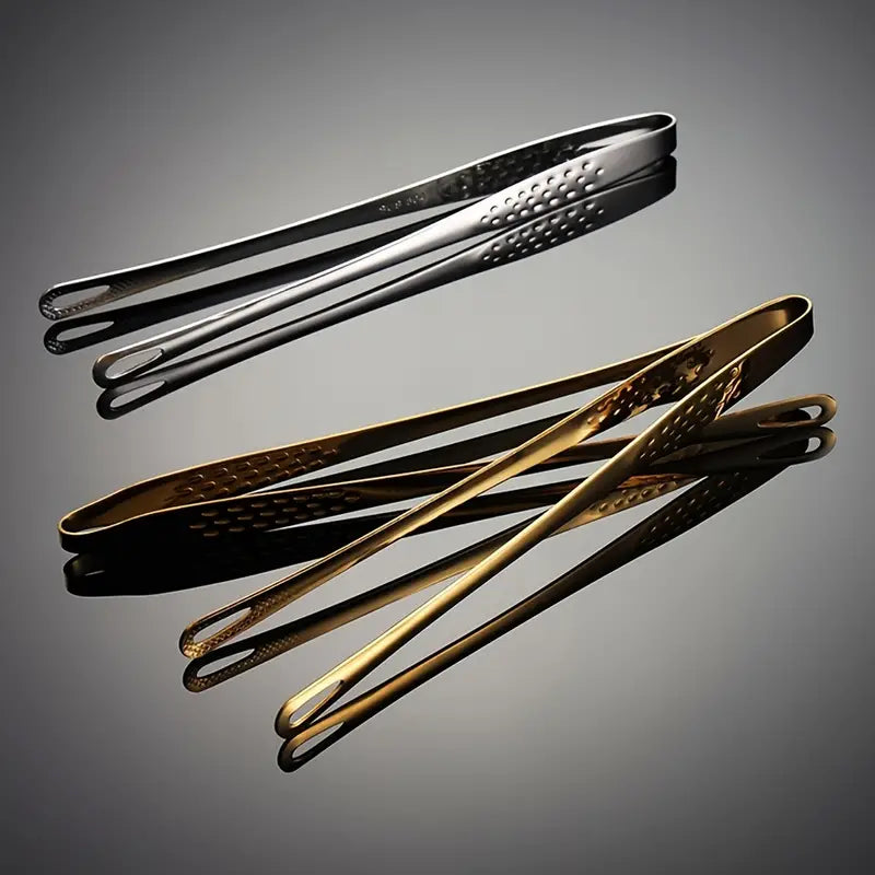 304 Stainless Steel BBQ Serving Tongs — Heat-Resistant Kitchen & Grilling Tongs (Golden & Silvery)