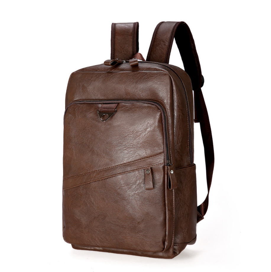 Sac à dos étudiant en cuir souple — Sac de voyage grande capacité (Noir / Marron / Kaki)