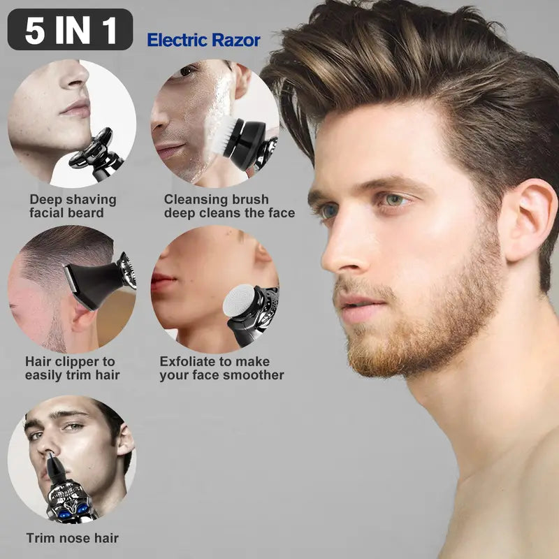 5-in-1 Cordless Electric Razor for Bald Men