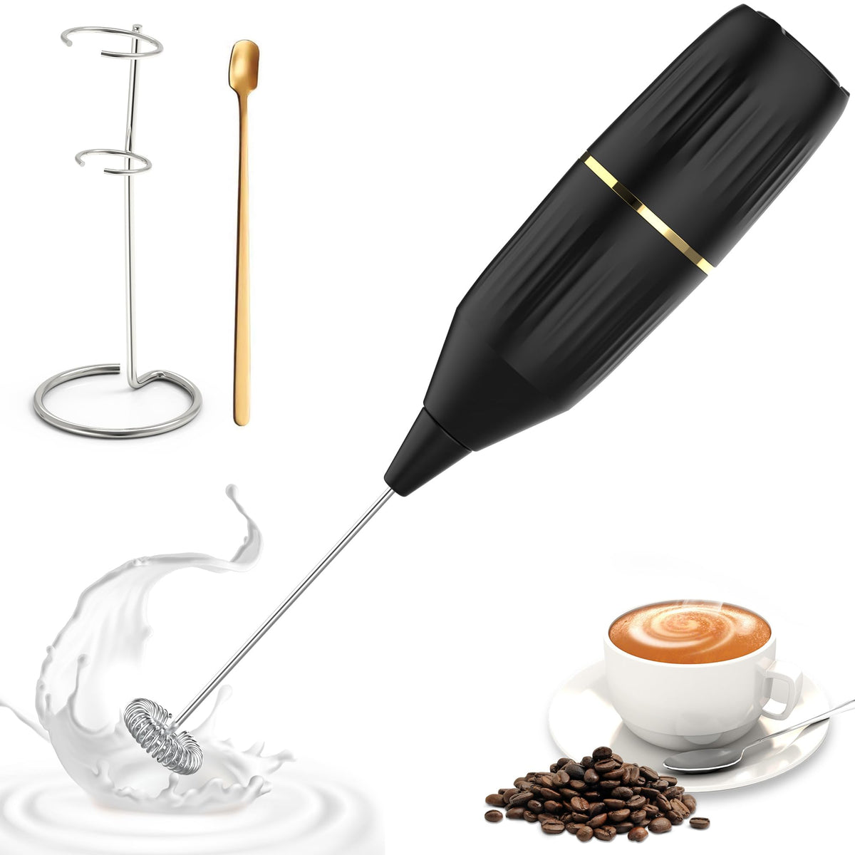 Handheld Milk Frother & Drink Mixer — 14000 RPM Electric Foam Maker (Black)