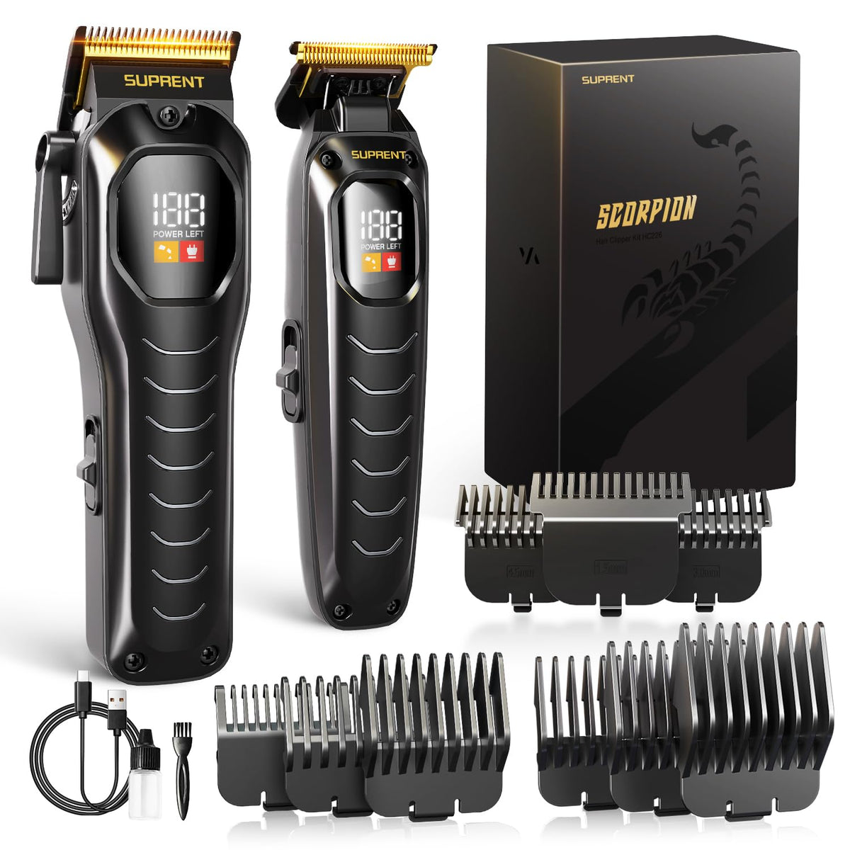 SUPRENT Professional Cordless Hair Clipper & Trimmer Set – Zero Gap, LED Display, 6000 RPM | Family Hair Cutting Kit