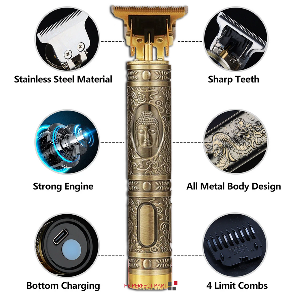 Professional Cordless Barber Hair Clipper & Beard Trimmer – Titanium T-Blade, 180-Min Battery, IPX4 Waterproof | Black/Gold/Aztec