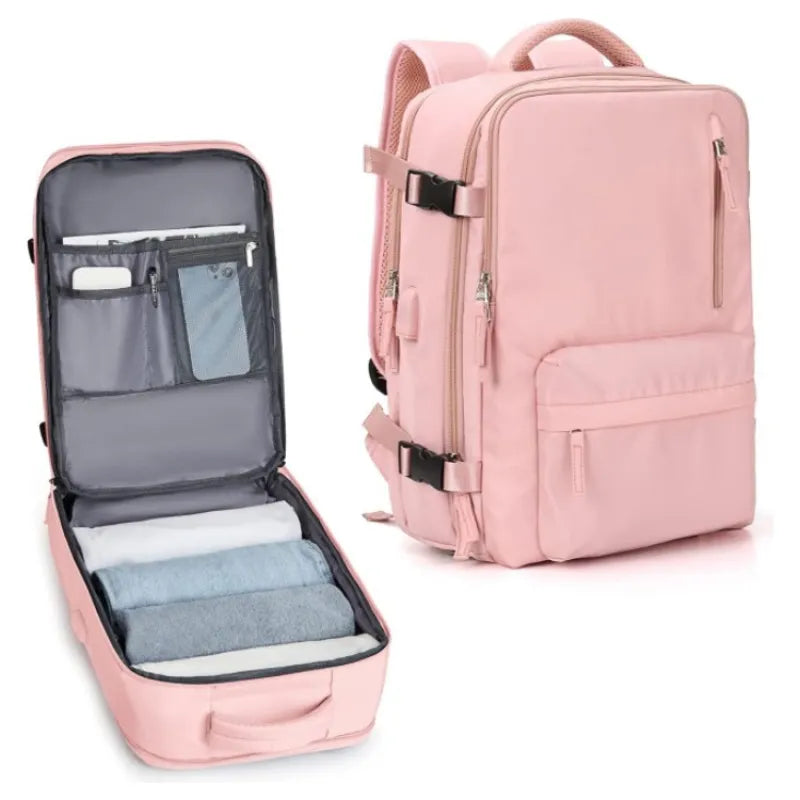 Large Capacity Travel Laptop Backpack — Everyday & Adventure Bag (Pink / Black / Silver Gray / Beige / Light Purple)