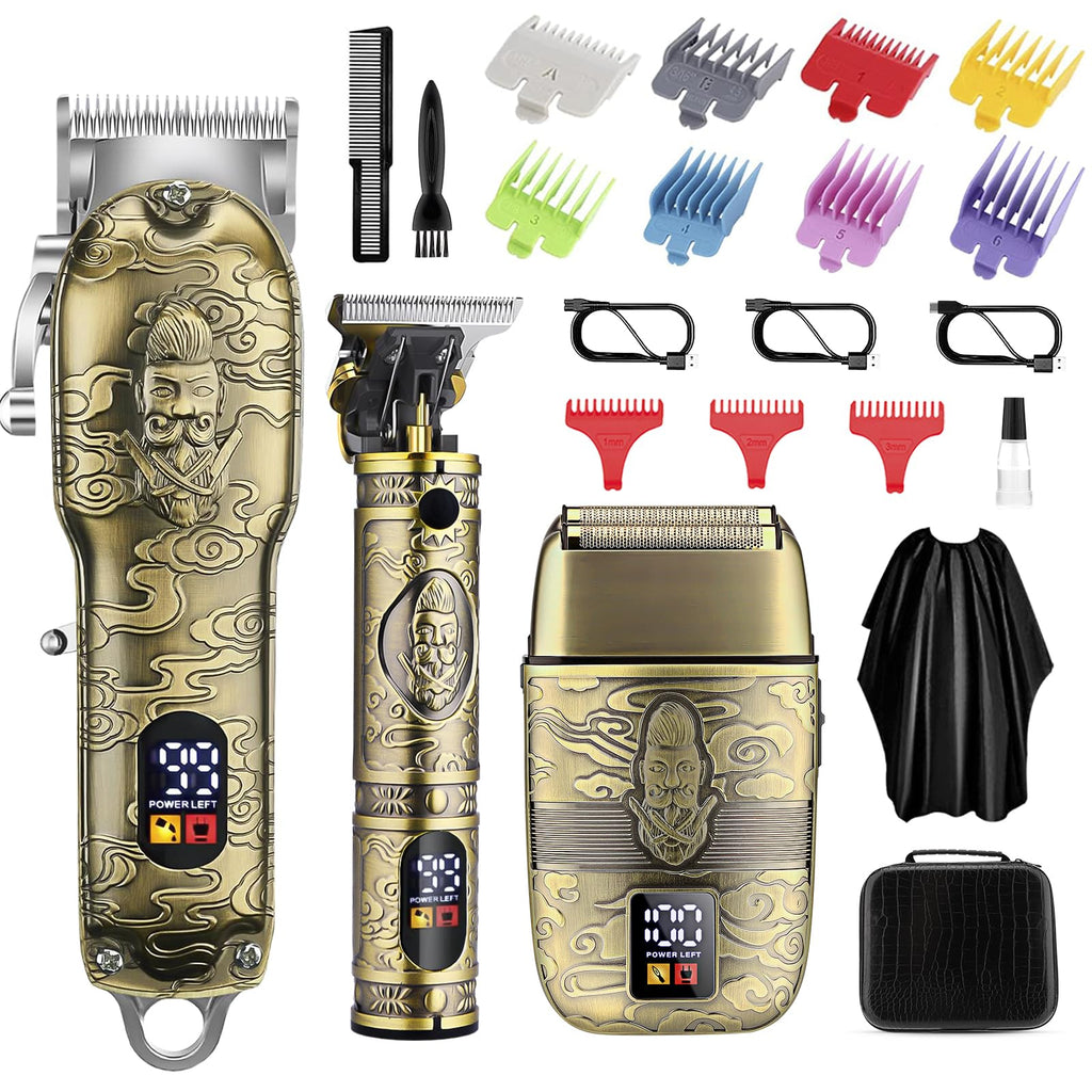Soonsell Professional Cordless Hair Clipper, Trimmer & Shaver Set for Men – LCD Display, 180-Min Battery | Gold