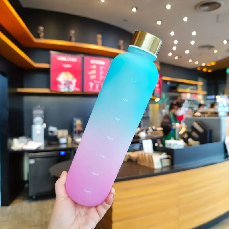 Bouteille d'eau dégradée 1000 ml avec marqueur de temps — Gourde motivante sans BPA