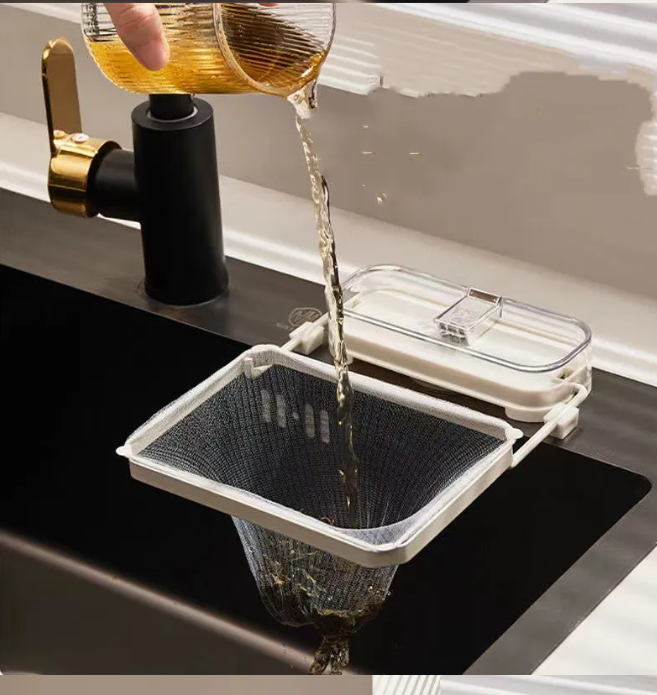 Kitchen Sink Filter Rack with Suction Cup - Disposable Leftovers Filter Pocket