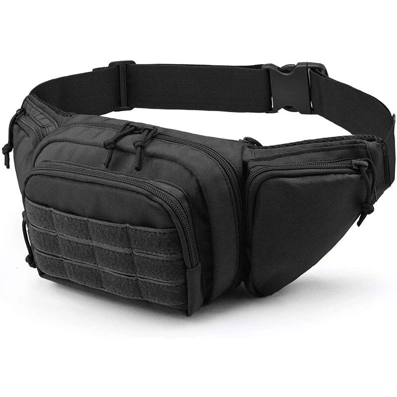 Sac banane tactique en nylon – Pochette de randonnée et sports de plein air | Noir et kaki