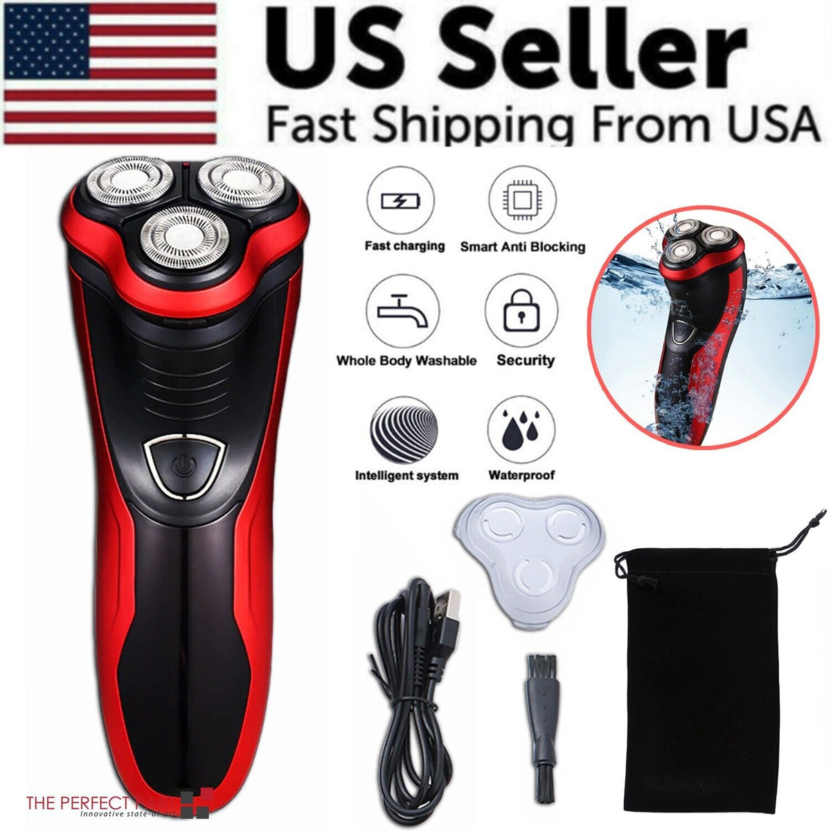 Men's Rotary Electric Shaver — 3D Floating Heads, Wet & Dry, Pop-Up Trimmer
