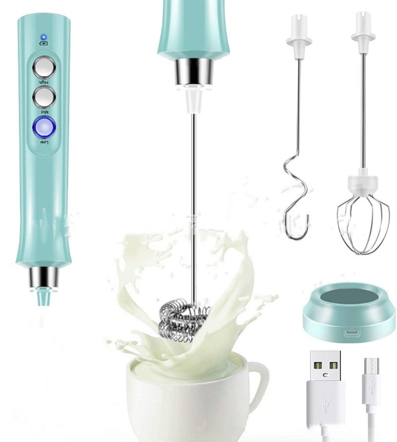 Mousseur à lait électrique rechargeable — Fouet en acier inoxydable pour café, latte et cappuccino