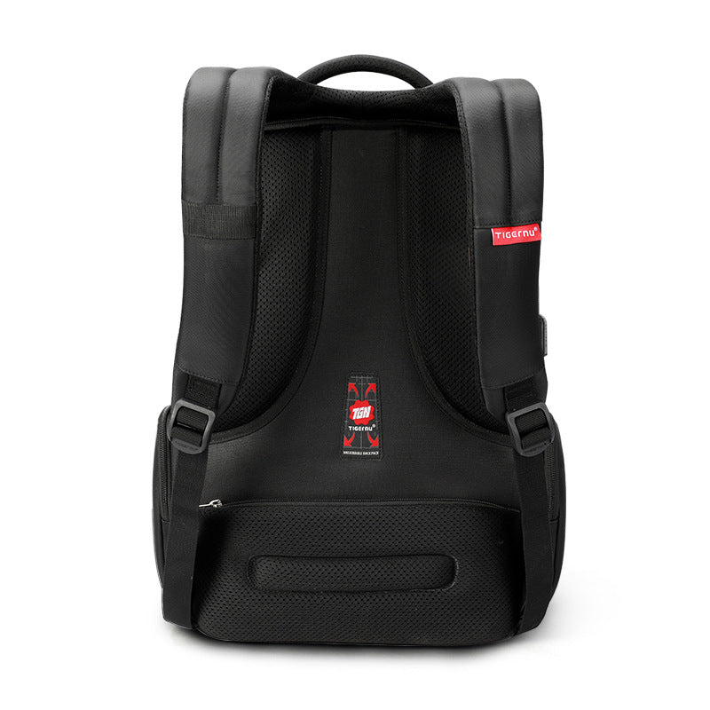 Nylon Laptop Backpack 15.6" — USB Charging Port Travel & Student Bag (Black)