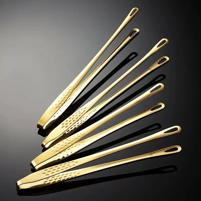 304 Stainless Steel BBQ Serving Tongs — Heat-Resistant Kitchen & Grilling Tongs (Golden & Silvery)