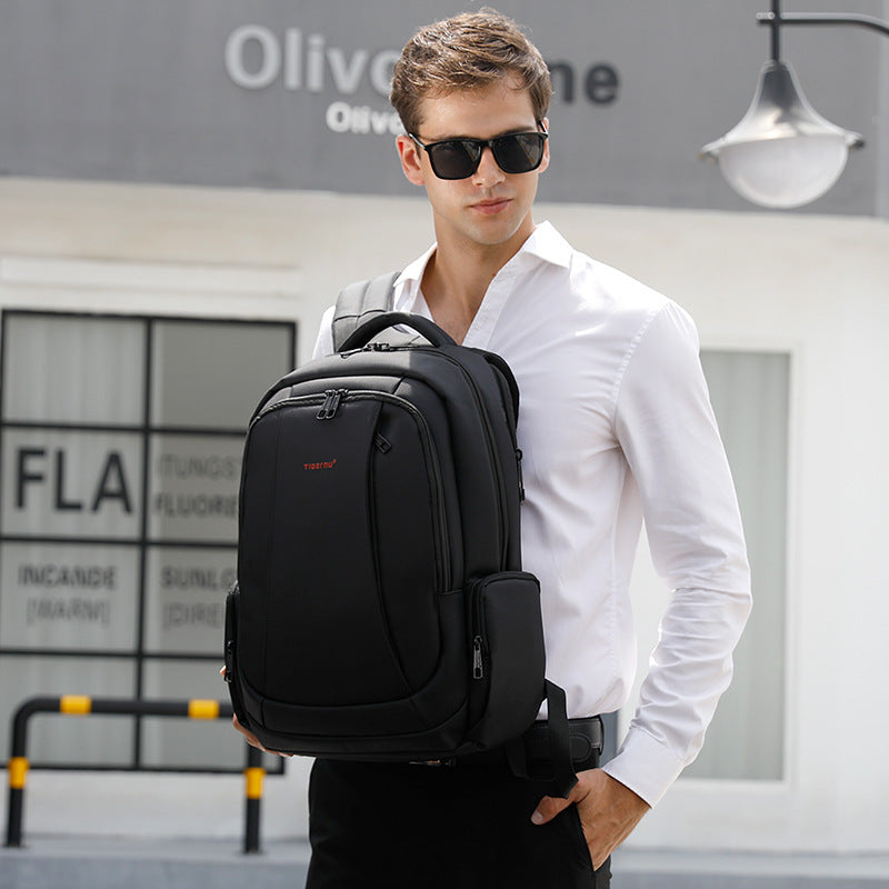 Nylon Laptop Backpack 15.6" — USB Charging Port Travel & Student Bag (Black)
