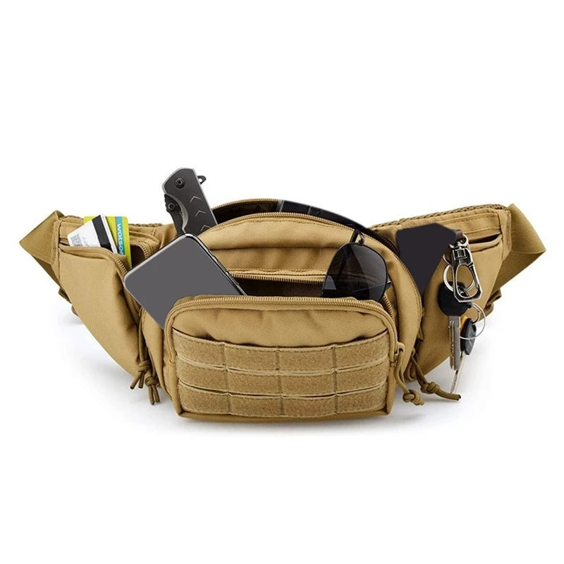 Sac banane tactique en nylon – Pochette de randonnée et sports de plein air | Noir et kaki