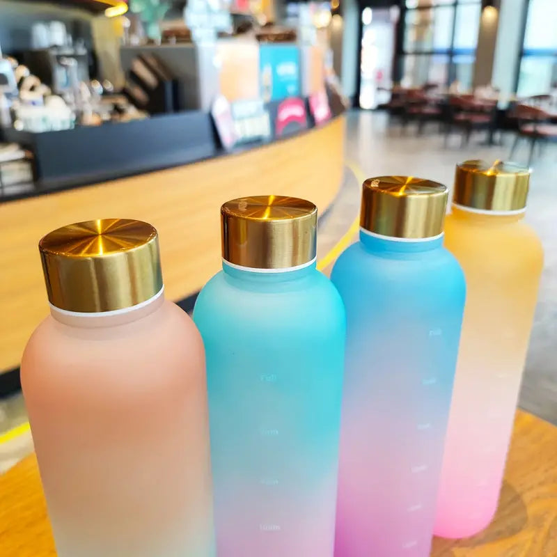 Bouteille d'eau dégradée 1000 ml avec marqueur de temps — Gourde motivante sans BPA