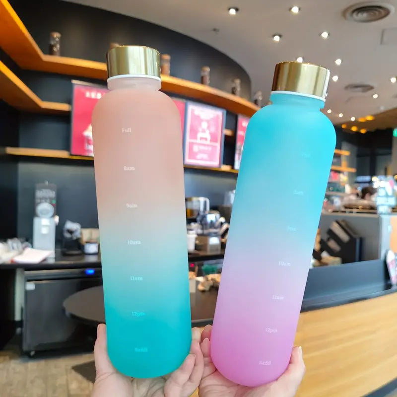Bouteille d'eau dégradée 1000 ml avec marqueur de temps — Gourde motivante sans BPA