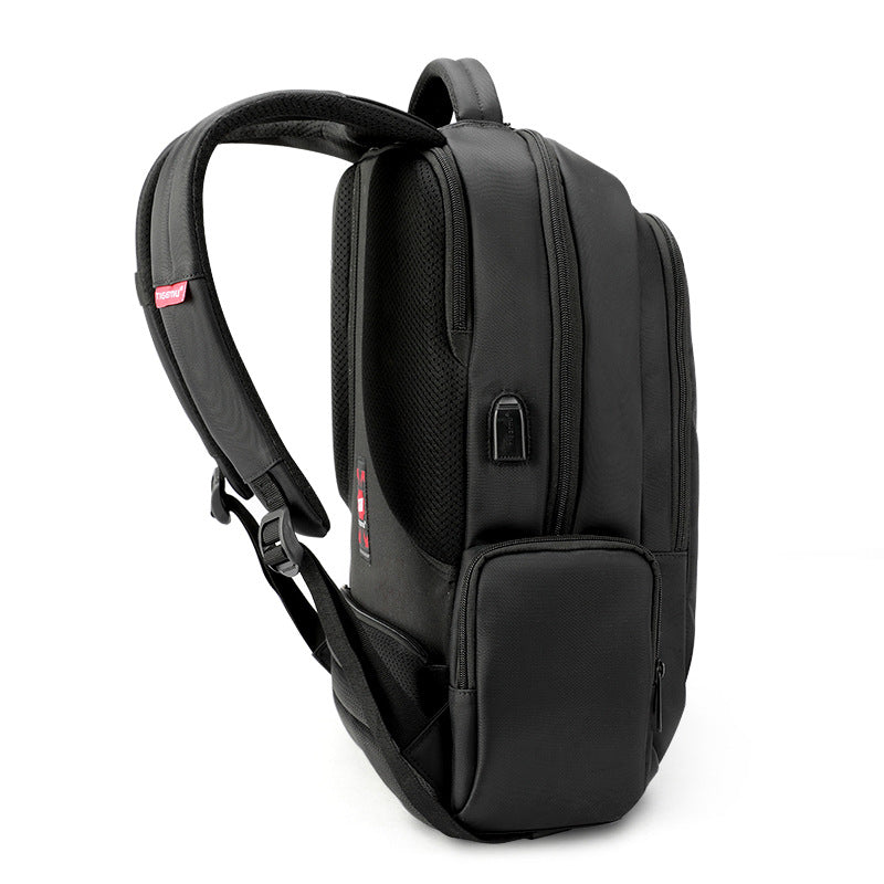 Nylon Laptop Backpack 15.6" — USB Charging Port Travel & Student Bag (Black)