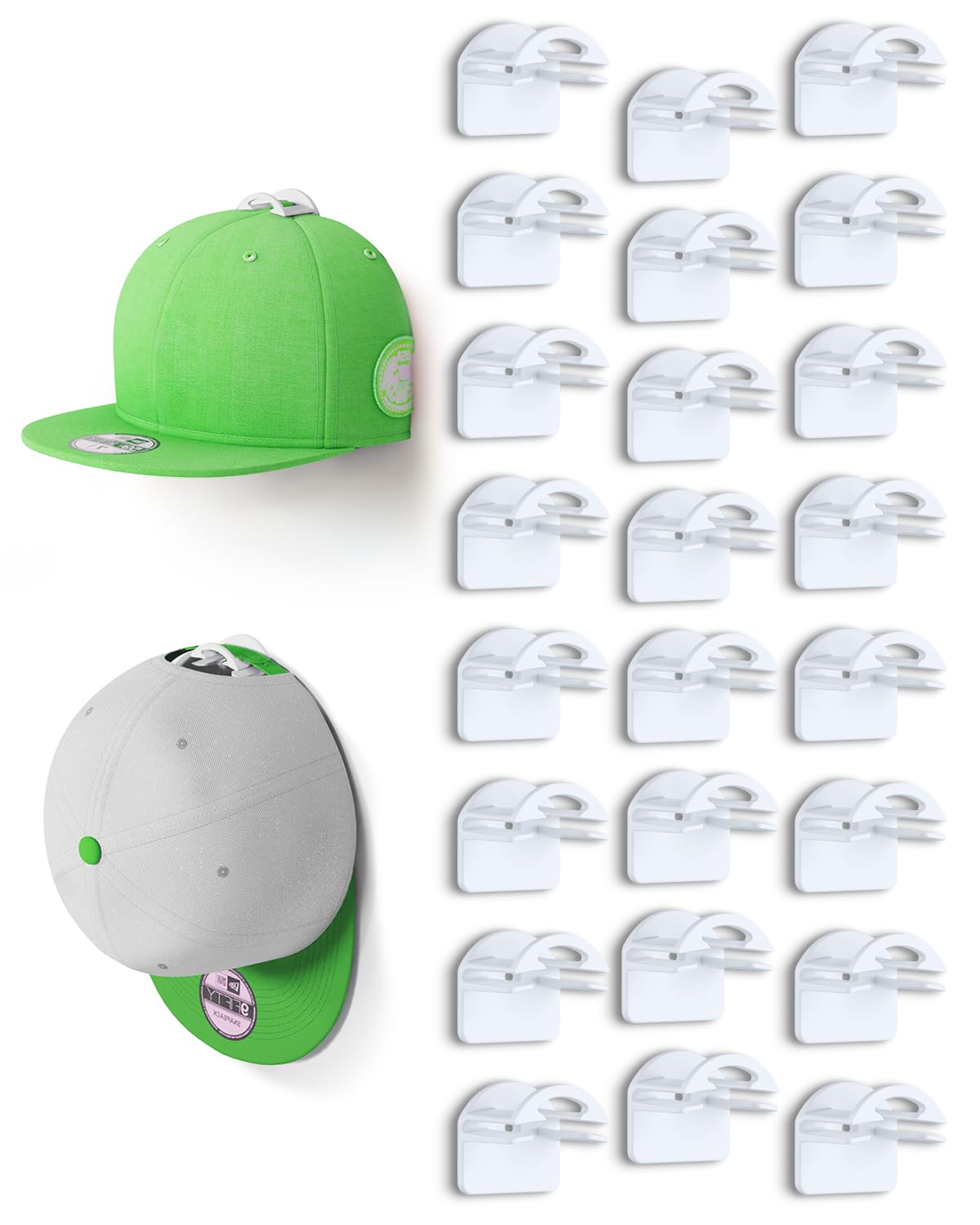 Crochets adhésifs pour chapeaux – Organisateur de casquettes de baseball 2 en 1, lot de 24
