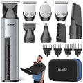 GLAKER All-in-One Beard Grooming Kit – 6 Heads, IPX6 Waterproof, 150-Min Battery, LED Display | Silver