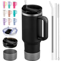 TeamVV 40oz Insulated Tumbler with Handle & Straw — Stainless Steel Hot & Cold Beverage Cup