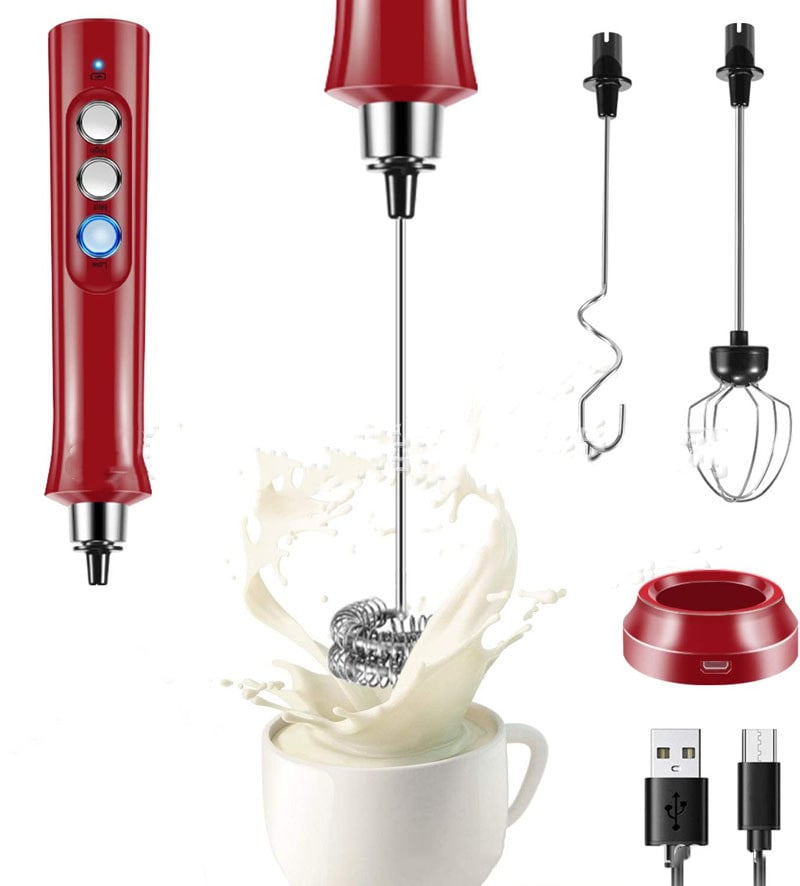 Mousseur à lait électrique rechargeable — Fouet en acier inoxydable pour café, latte et cappuccino