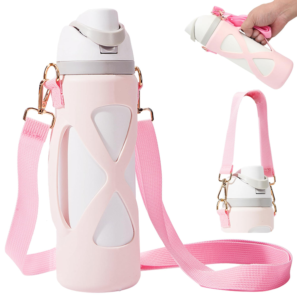 Manchon de protection en silicone BigWaves pour bouteille d'eau avec double sangle