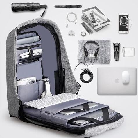 Laptop Business Backpack Rucksack with USB Charging Port — Professional Travel & Work Bag (Gray / Black)