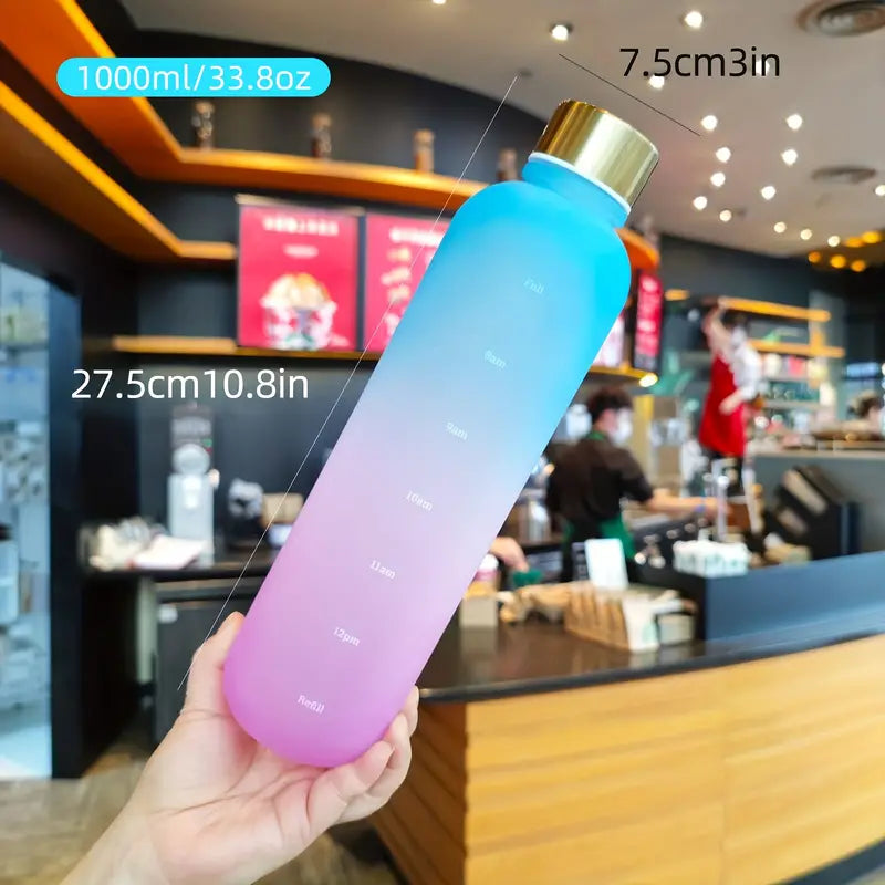 Bouteille d'eau dégradée 1000 ml avec marqueur de temps — Gourde motivante sans BPA