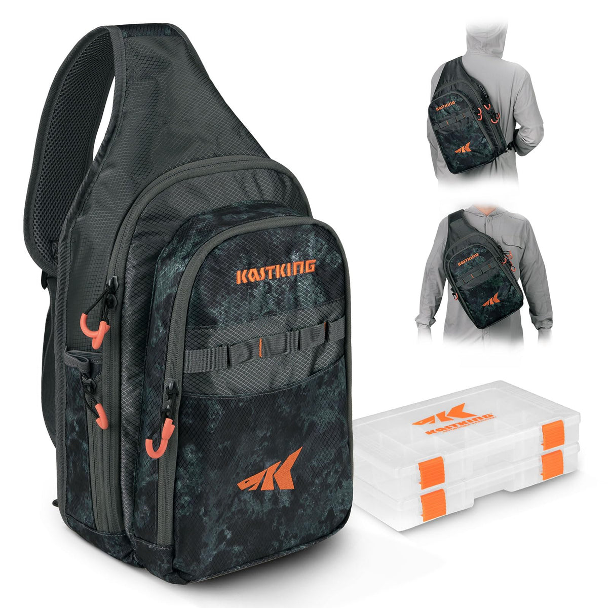 KastKing Pond Hopper Fishing Sling Bag with 2 Tackle Boxes – Lightweight Backpack for Hiking & Camping