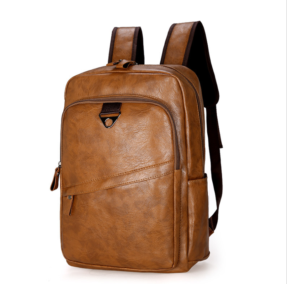 Soft Leather Student Backpack — Large Capacity Travel Bag (Black / Brown / Khaki)