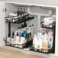 VivaHearth Under Sink Organizer 2 Pack — Metal Cabinet Storage Rack for Bathroom & Kitchen (Black)