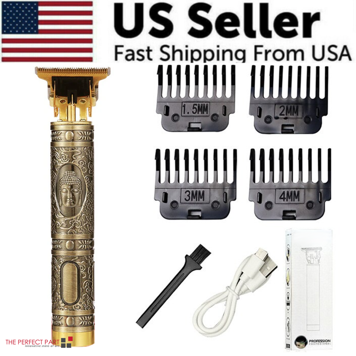 Professional Cordless Barber Hair Clipper & Beard Trimmer – Titanium T-Blade, 180-Min Battery, IPX4 Waterproof | Black/Gold/Aztec