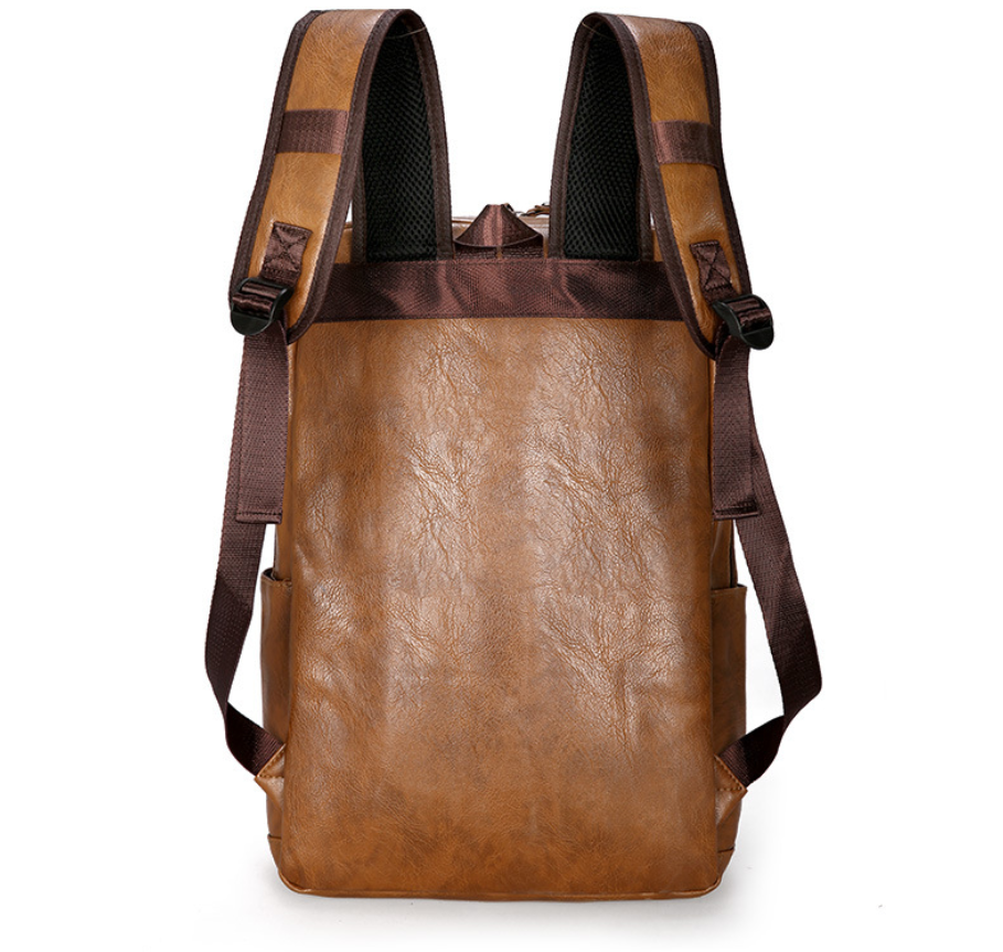 Sac à dos étudiant en cuir souple — Sac de voyage grande capacité (Noir / Marron / Kaki)