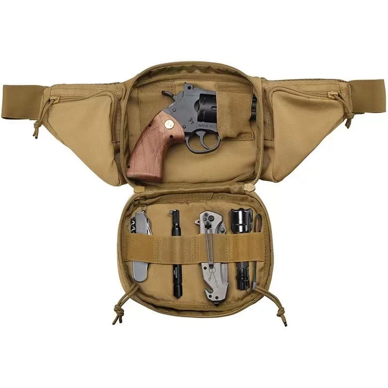 Sac banane tactique en nylon – Pochette de randonnée et sports de plein air | Noir et kaki