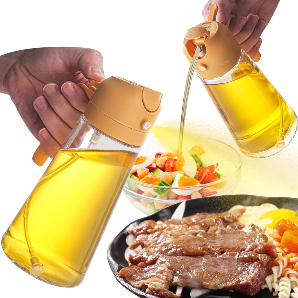 Qiylqe 2-in-1 Oil Dispenser & Sprayer — Kitchen Oil Spray Bottle for Healthy Cooking (Yellow)