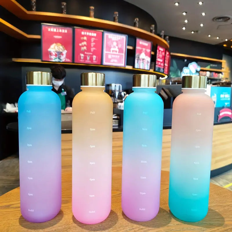 Bouteille d'eau dégradée 1000 ml avec marqueur de temps — Gourde motivante sans BPA