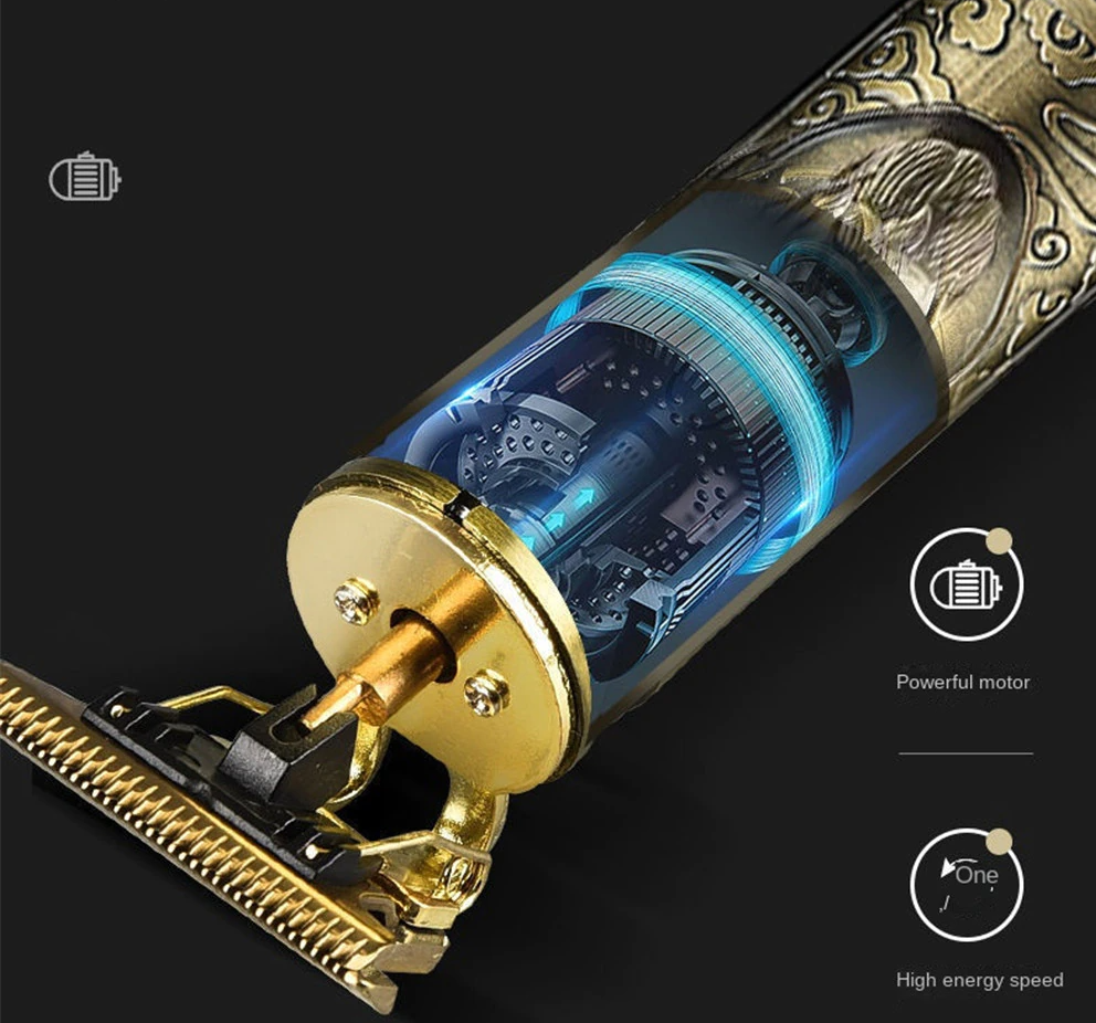 Professional Cordless Barber Hair Clipper & Beard Trimmer – Titanium T-Blade, 180-Min Battery, IPX4 Waterproof | Black/Gold/Aztec