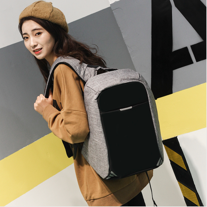Waterproof Travel Backpack — Business Laptop Bag (Gray / Violet / Black)