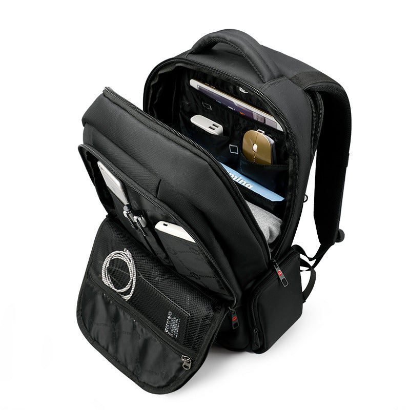Nylon Laptop Backpack 15.6" — USB Charging Port Travel & Student Bag (Black)